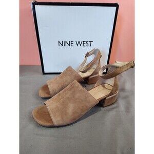 Women's Nine West Yorada Block Heel Sandals Natural Suede US 7.5